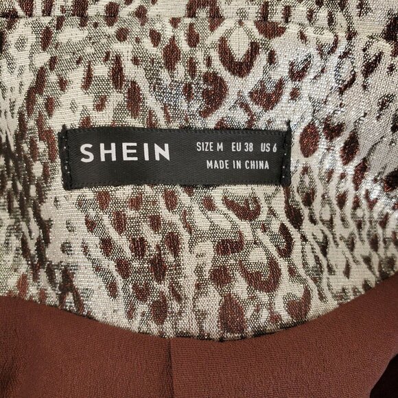 Shein Brown Ivory Metallic Cropped Jacket Short Top Polyester Womens Size Medium - Picture 2 of 9